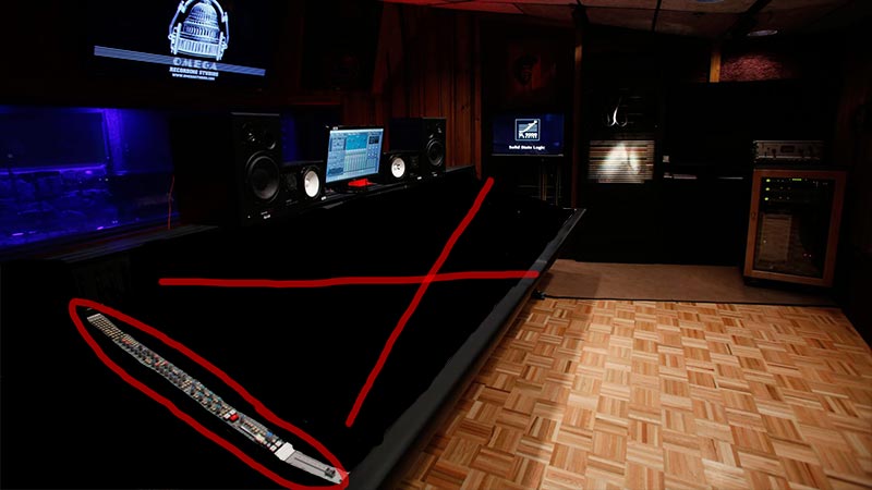 Recording studio mixing desk usage